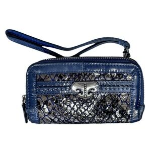 BRIGHTON Renault Aristocrat Wristlet Wallet Blue / Grey Embossed Snake Print
